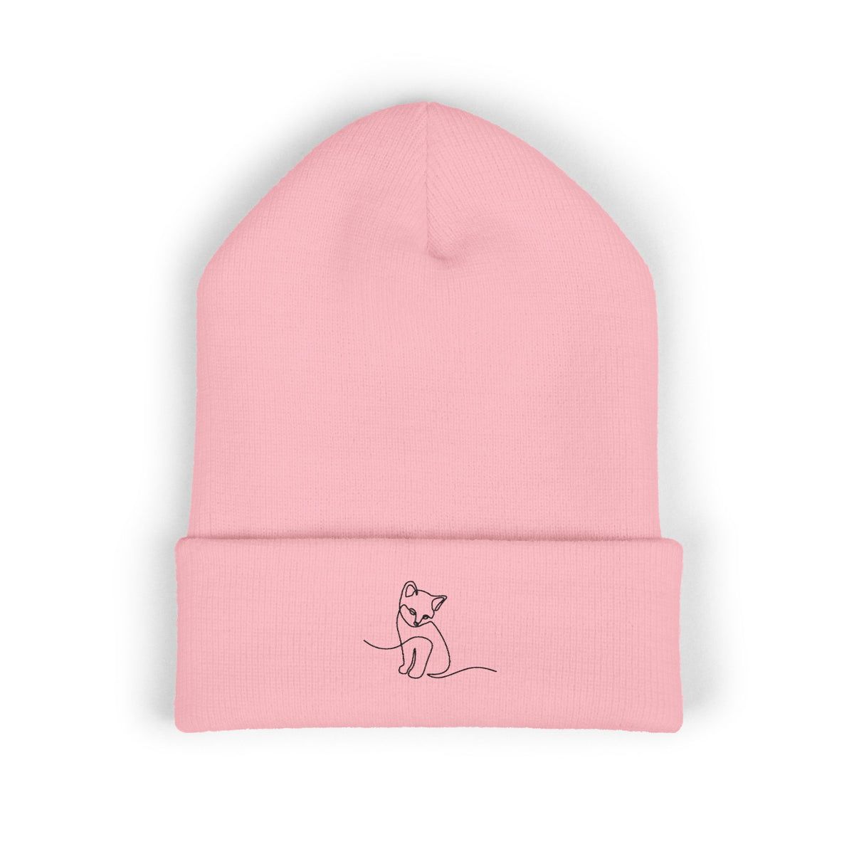 Embroidered Cat Cuffed Beanie