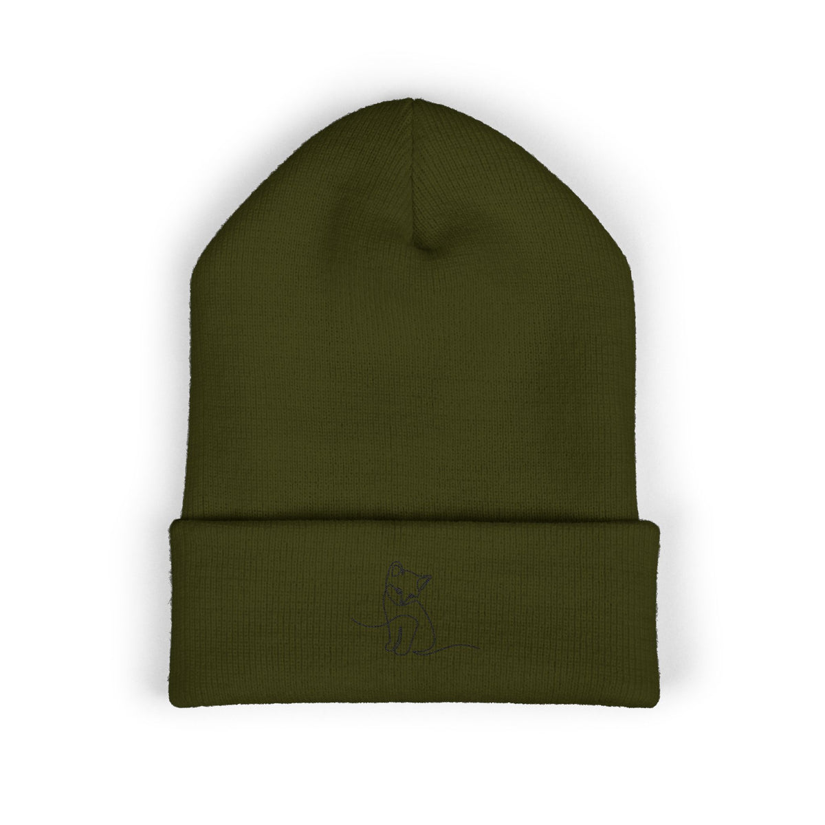 Embroidered Cat Cuffed Beanie