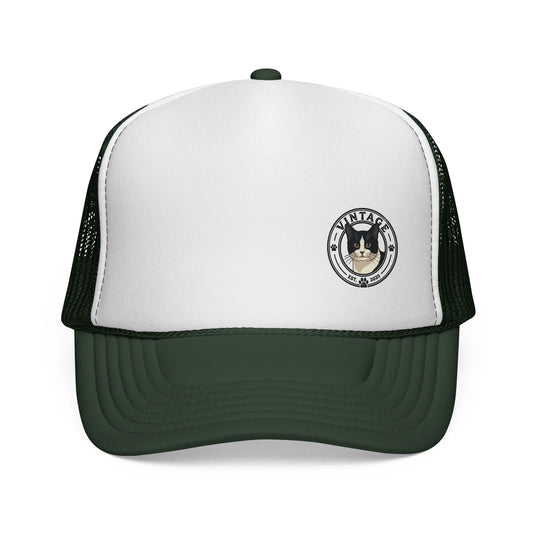 Vintage Cat Trucker Cap - Retro Emblem Mesh Hat