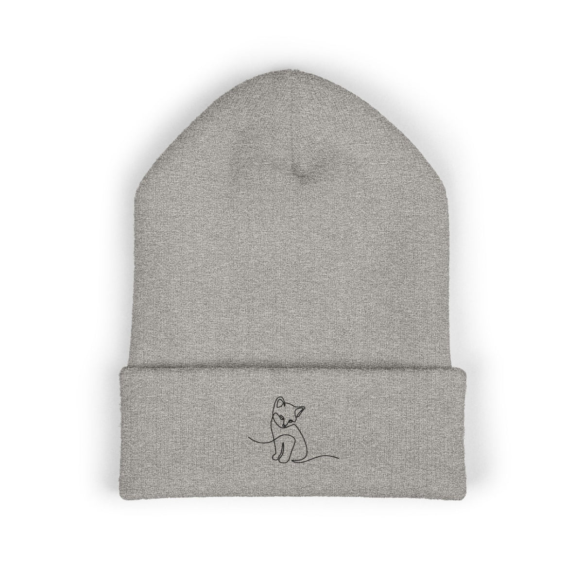 Embroidered Cat Cuffed Beanie