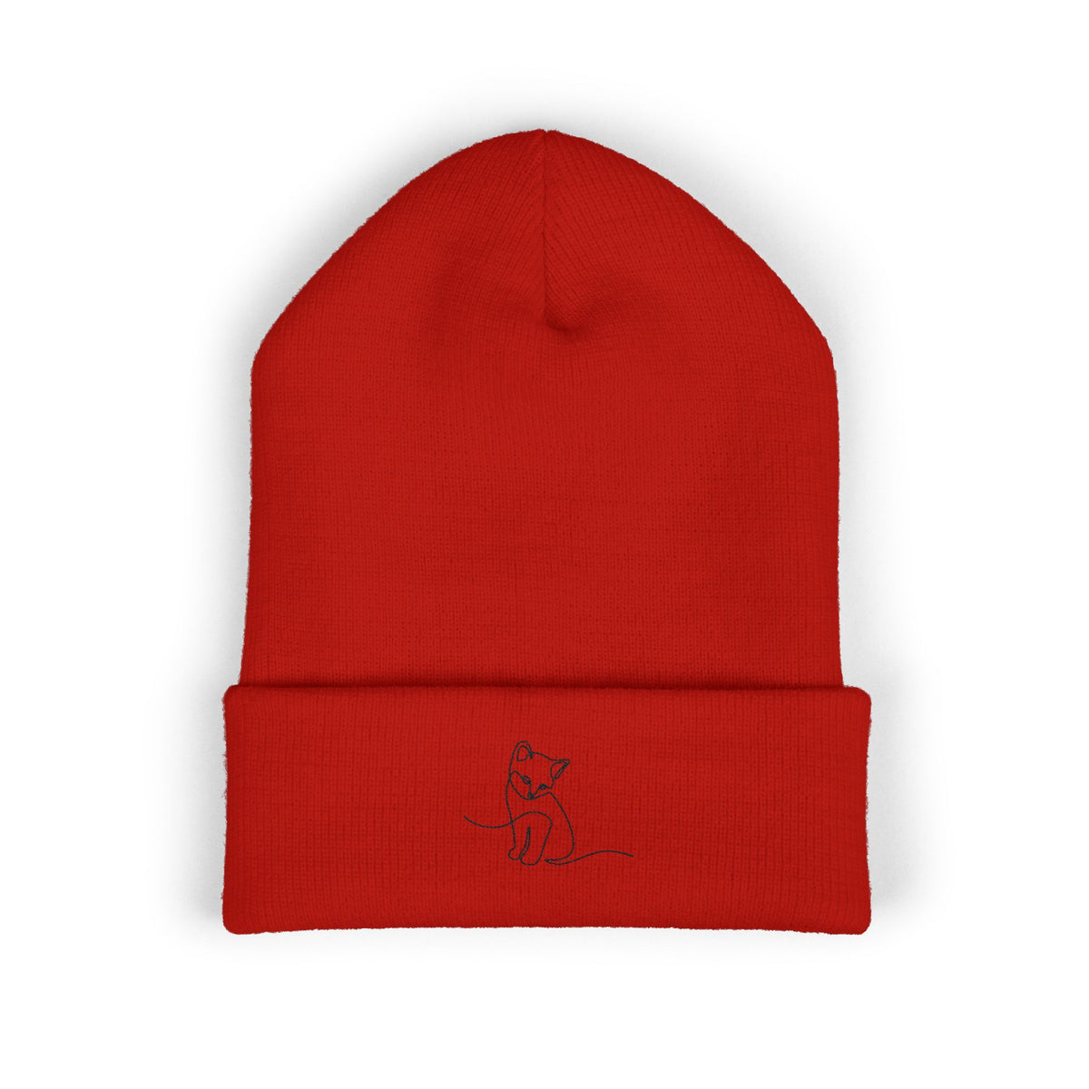 Embroidered Cat Cuffed Beanie