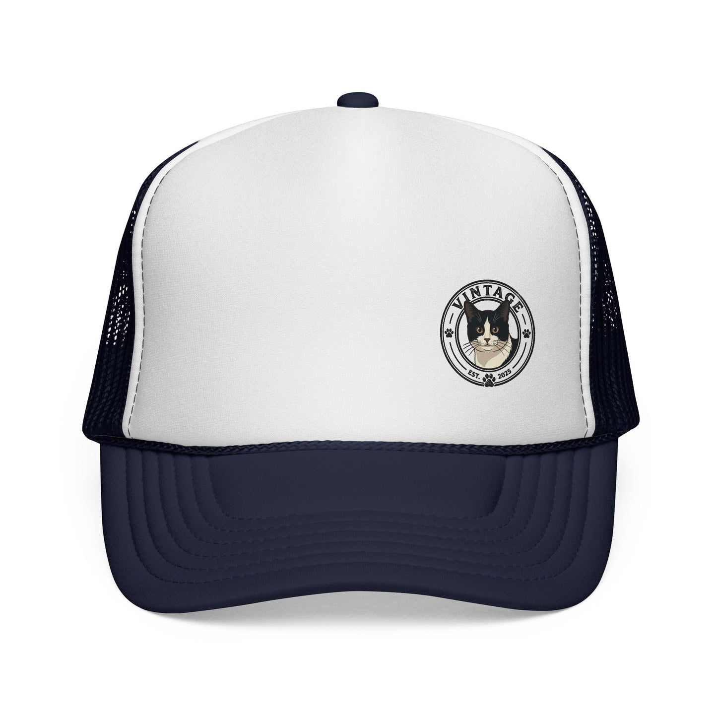 Vintage Cat Trucker Cap - Retro Emblem Mesh Hat