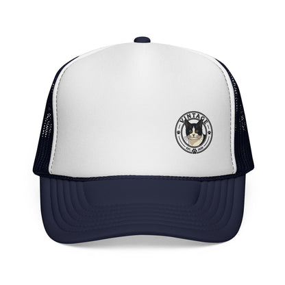 Vintage Cat Trucker Cap - Retro Emblem Mesh Hat