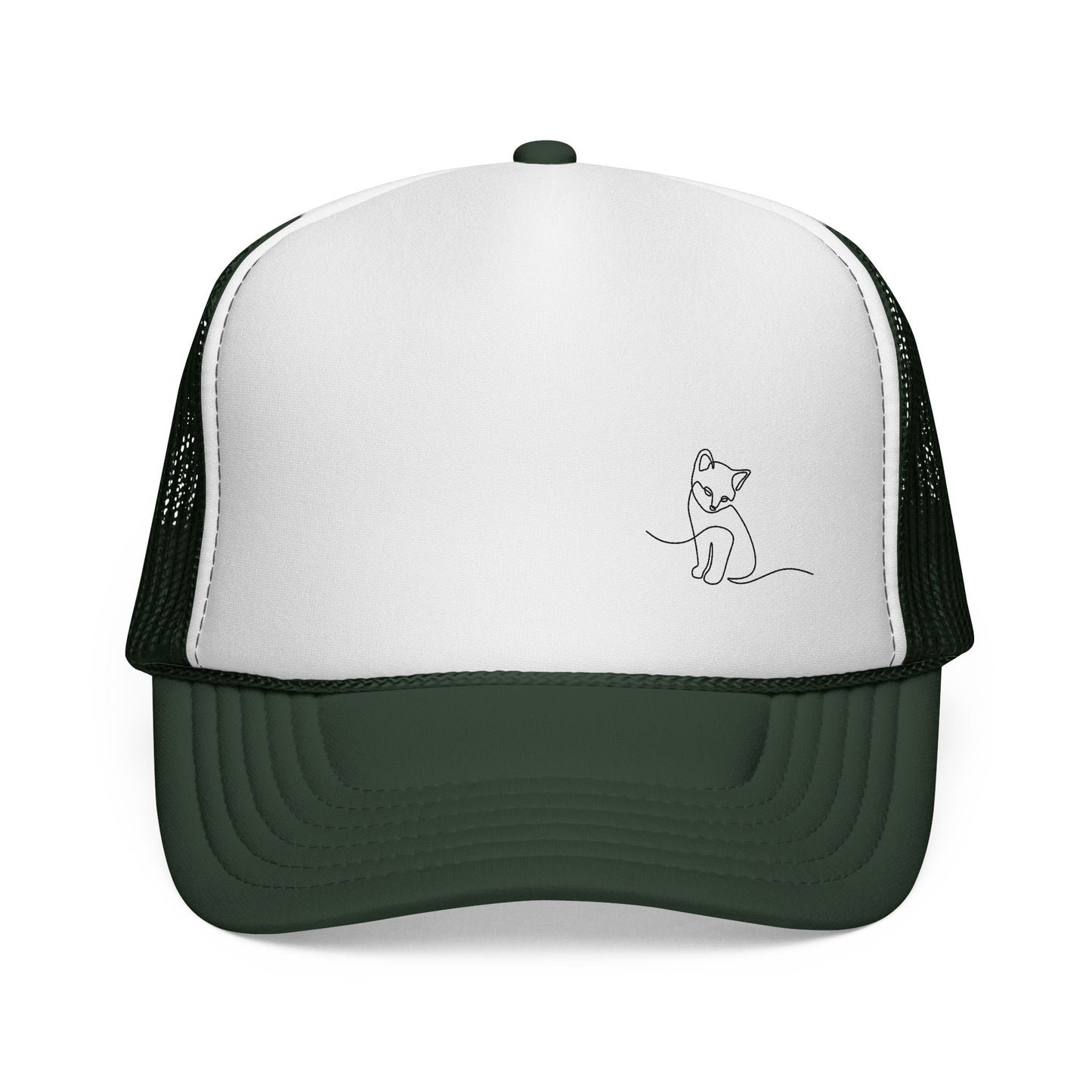 Cat Line Art Trucker Cap — Minimal Cute Cat Embroidery Hat