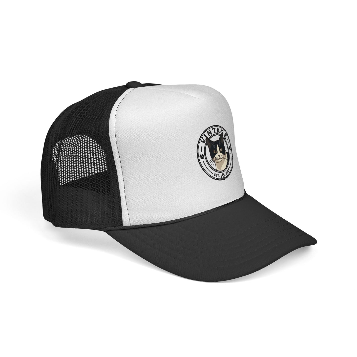 Cat Lover Trucker Hat — Vintage Tuxedo Cat Patch Cap