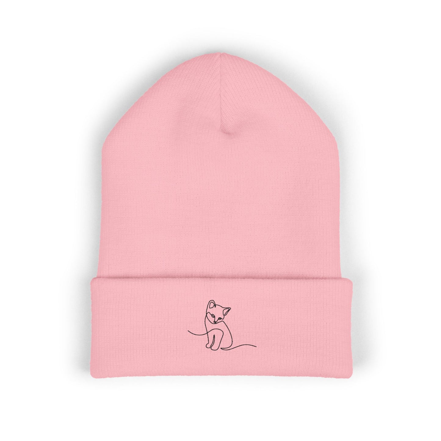 Embroidered Cat Cuffed Beanie