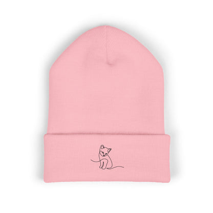 Embroidered Cat Cuffed Beanie