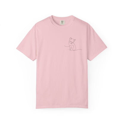 Minimal Line Art Cat T-Shirt — Small Chest Sketch Tee