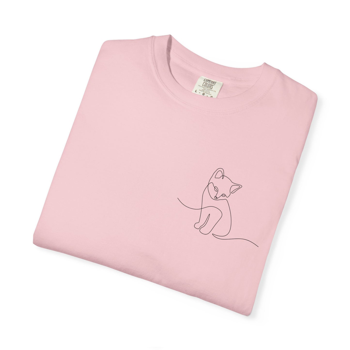Minimal Line Art Cat T-Shirt — Small Chest Sketch Tee