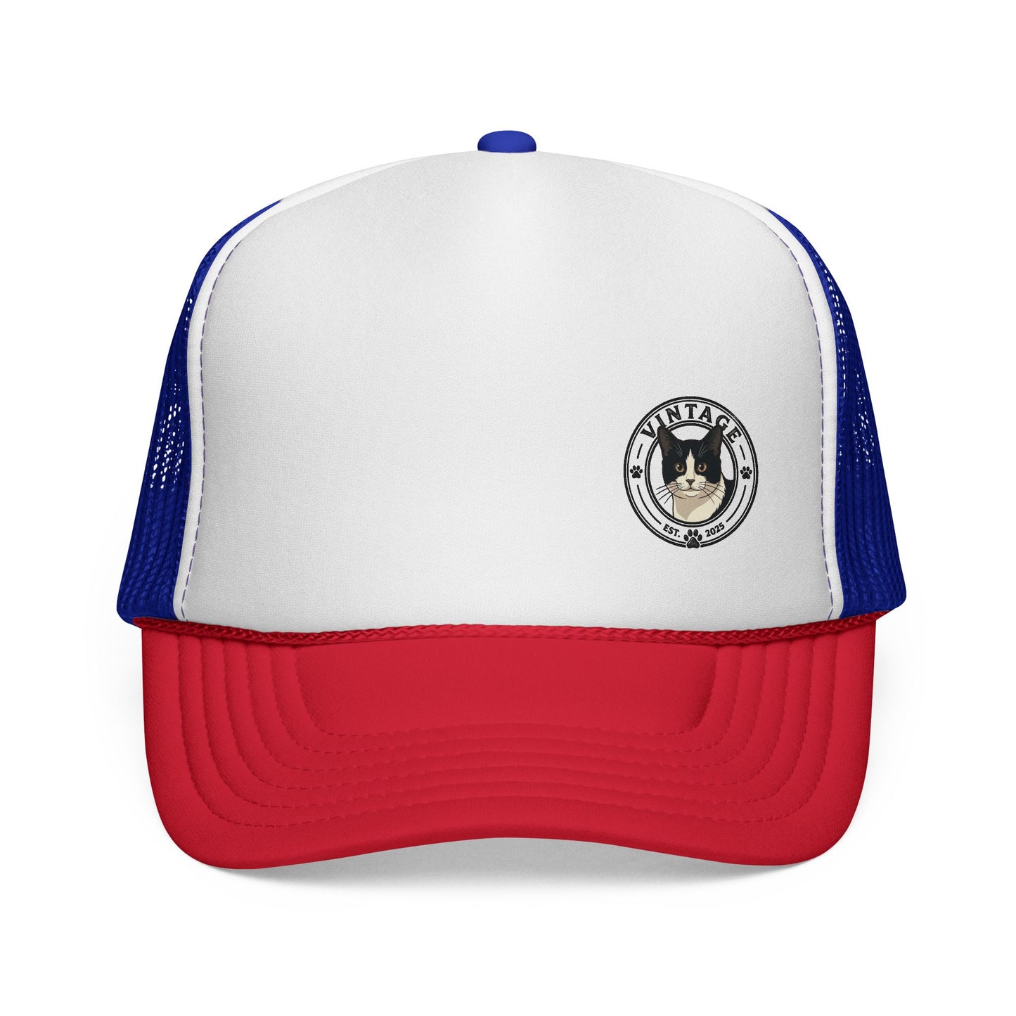 Vintage Cat Trucker Cap - Retro Emblem Mesh Hat