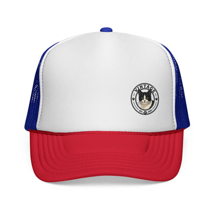 Vintage Cat Trucker Cap - Retro Emblem Mesh Hat