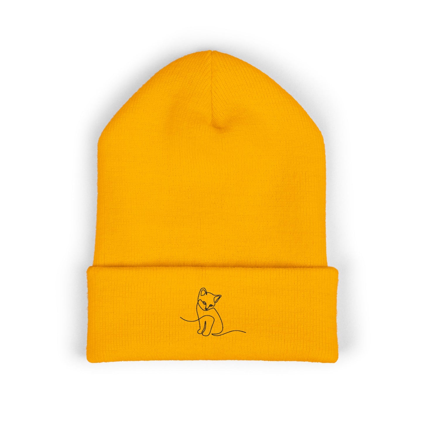 Embroidered Cat Cuffed Beanie