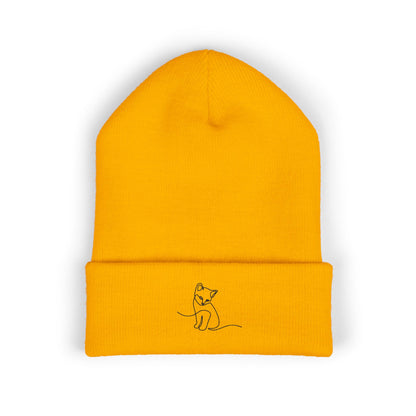 Embroidered Cat Cuffed Beanie