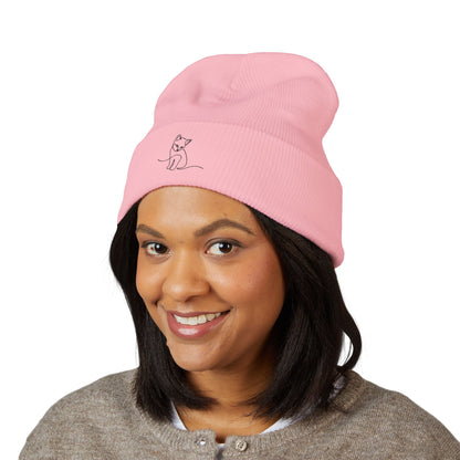 Embroidered Cat Cuffed Beanie