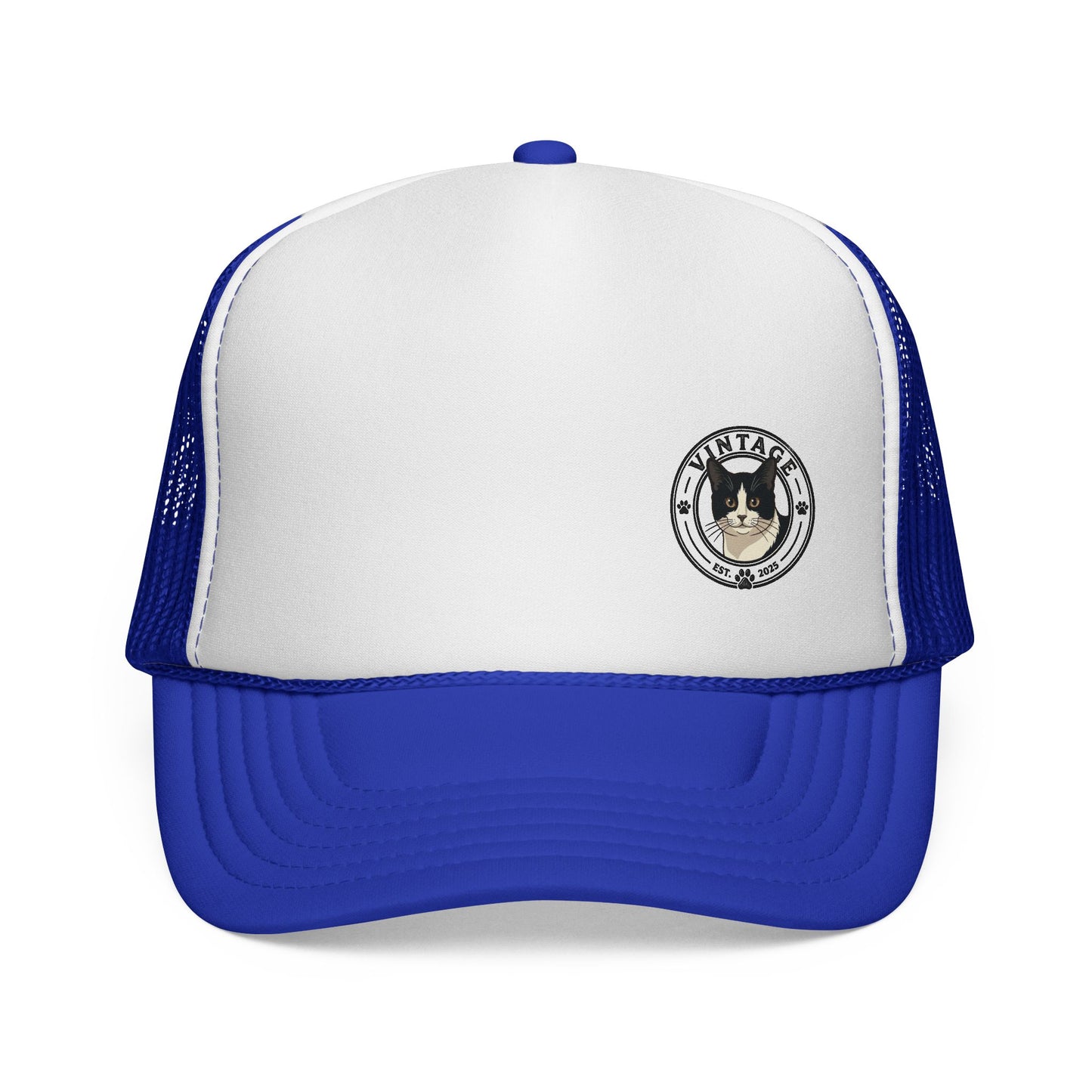 Vintage Cat Trucker Cap - Retro Emblem Mesh Hat