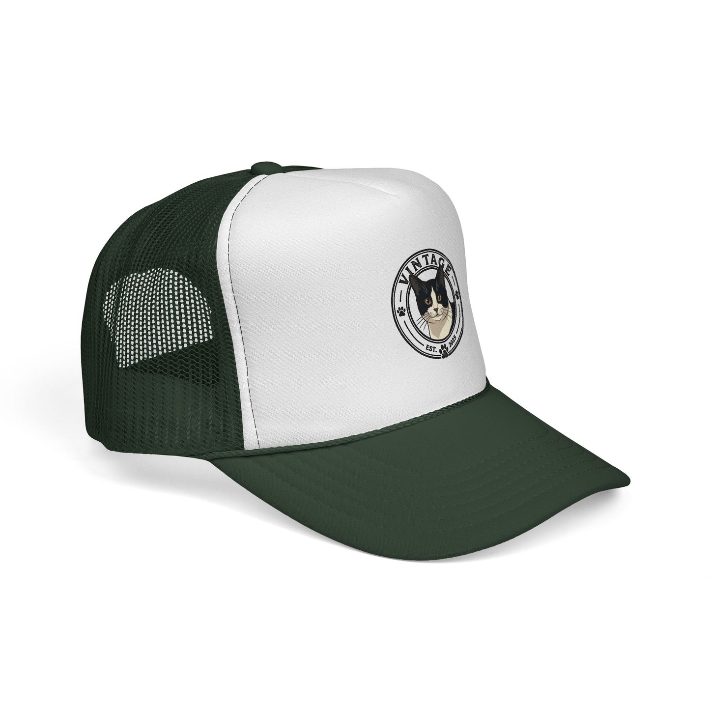 Cat Lover Trucker Hat — Vintage Tuxedo Cat Patch Cap