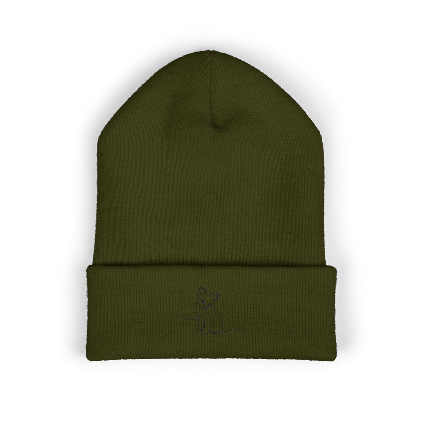 Embroidered Cat Cuffed Beanie