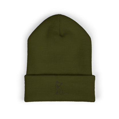 Embroidered Cat Cuffed Beanie