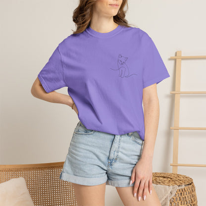 Minimal Line Art Cat T-Shirt — Small Chest Sketch Tee