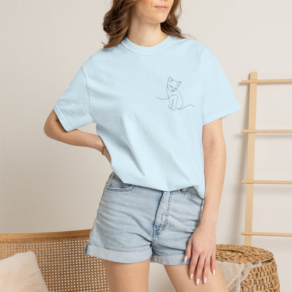 Minimal Line Art Cat T-Shirt — Small Chest Sketch Tee