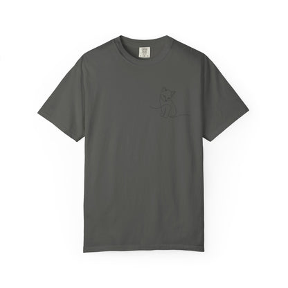Minimal Line Art Cat T-Shirt — Small Chest Sketch Tee