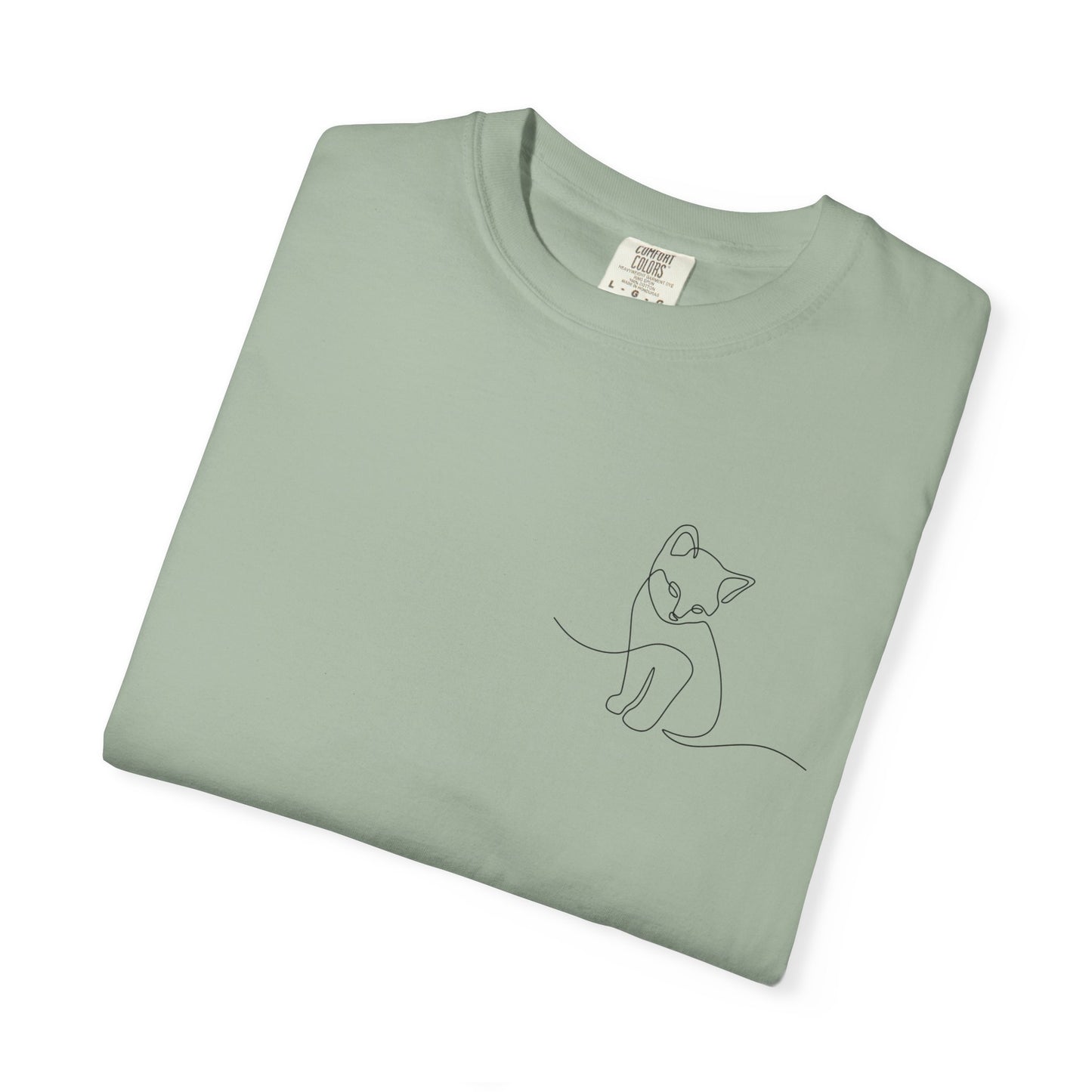 Minimal Line Art Cat T-Shirt — Small Chest Sketch Tee
