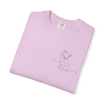 Minimal Line Art Cat T-Shirt — Small Chest Sketch Tee