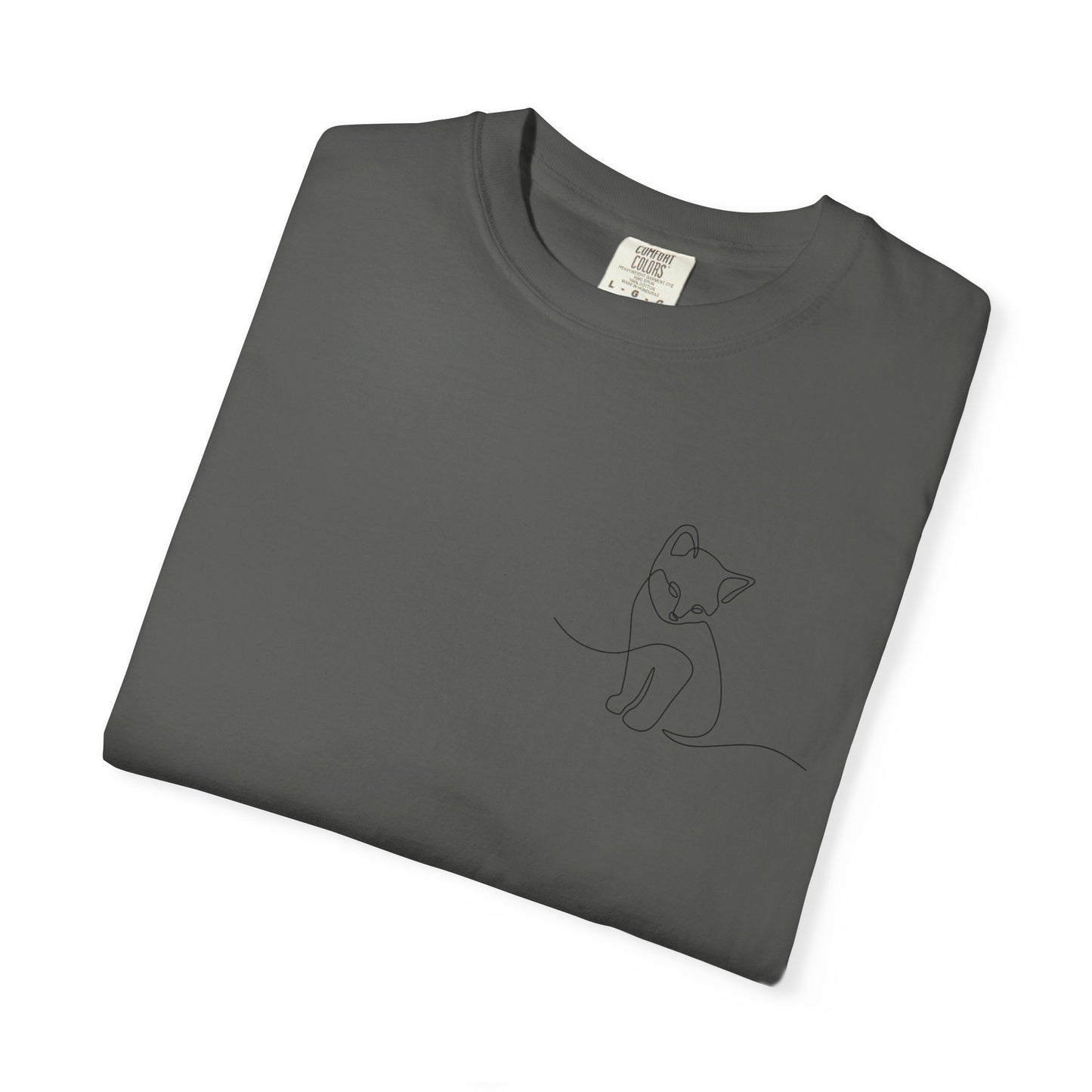 Minimal Line Art Cat T-Shirt — Small Chest Sketch Tee