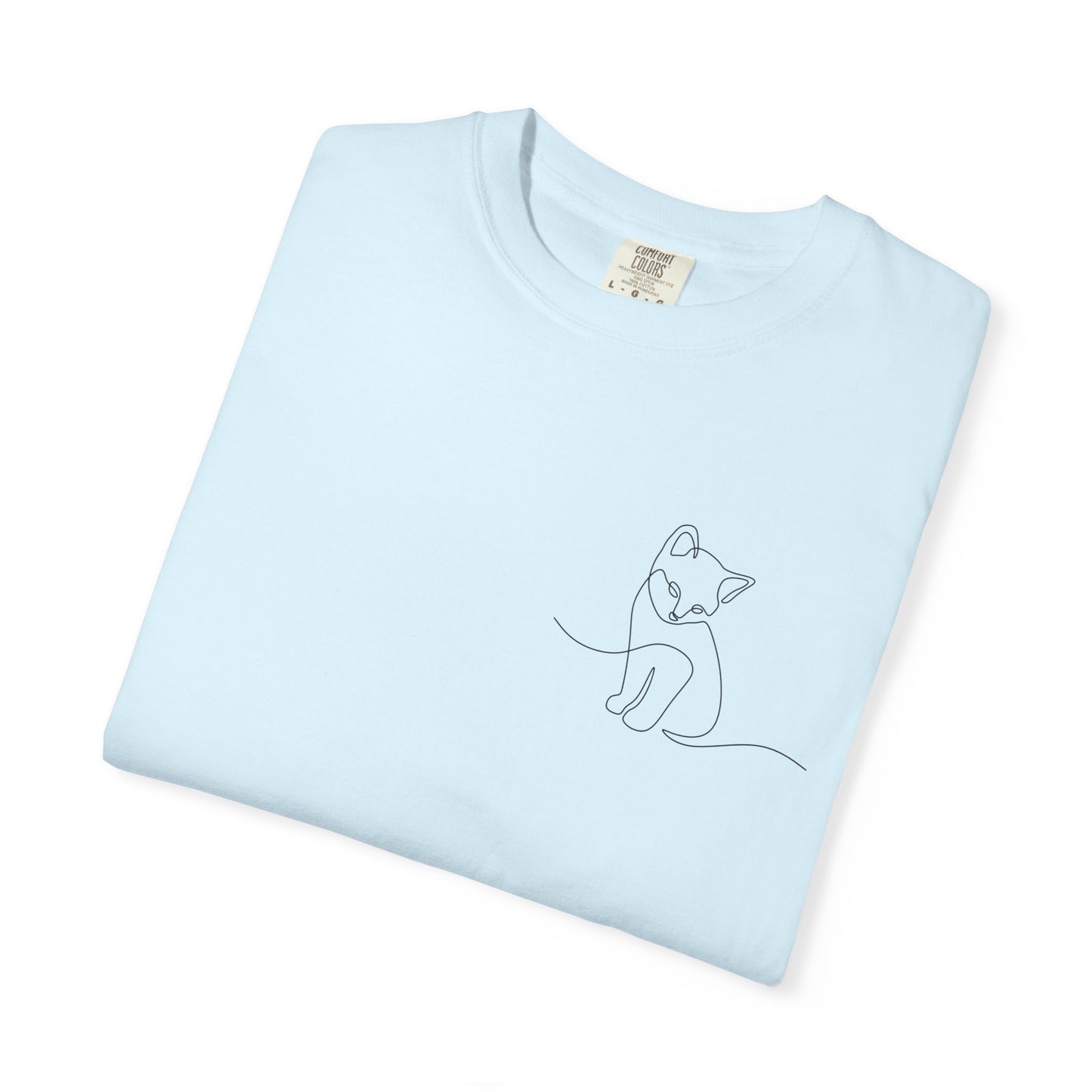 Minimal Line Art Cat T-Shirt — Small Chest Sketch Tee