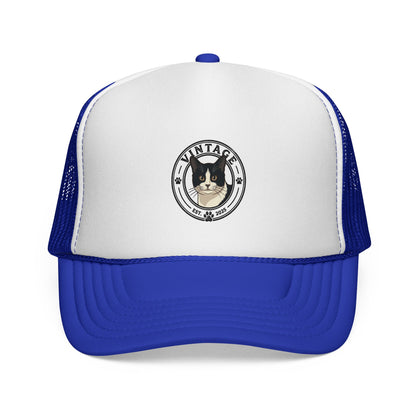 Cat Lover Trucker Hat — Vintage Tuxedo Cat Patch Cap