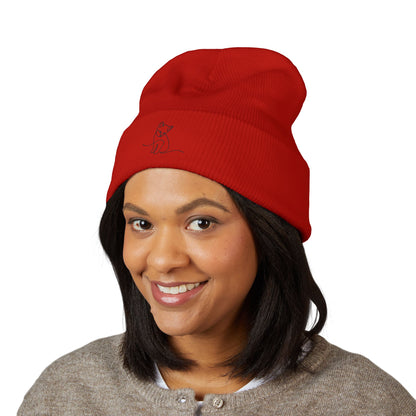 Embroidered Cat Cuffed Beanie