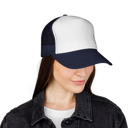 Cat Line Art Trucker Cap — Minimal Cute Cat Embroidery Hat