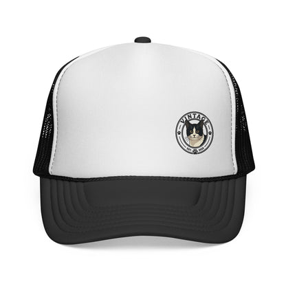 Vintage Cat Trucker Cap - Retro Emblem Mesh Hat
