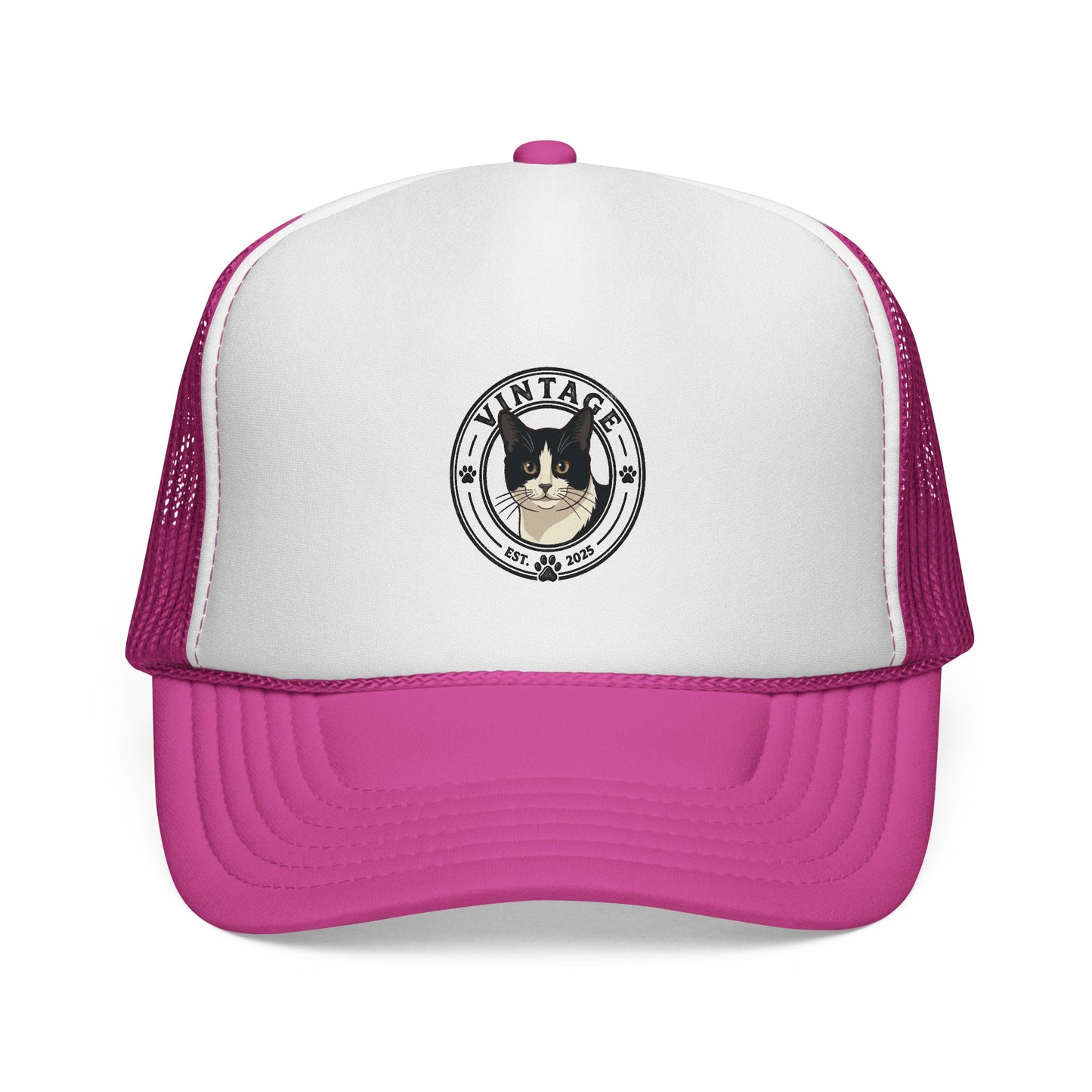 Cat Lover Trucker Hat — Vintage Tuxedo Cat Patch Cap