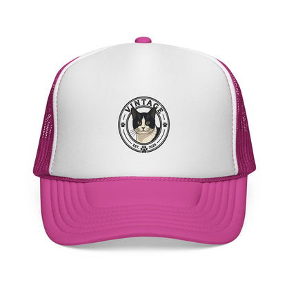Cat Lover Trucker Hat — Vintage Tuxedo Cat Patch Cap