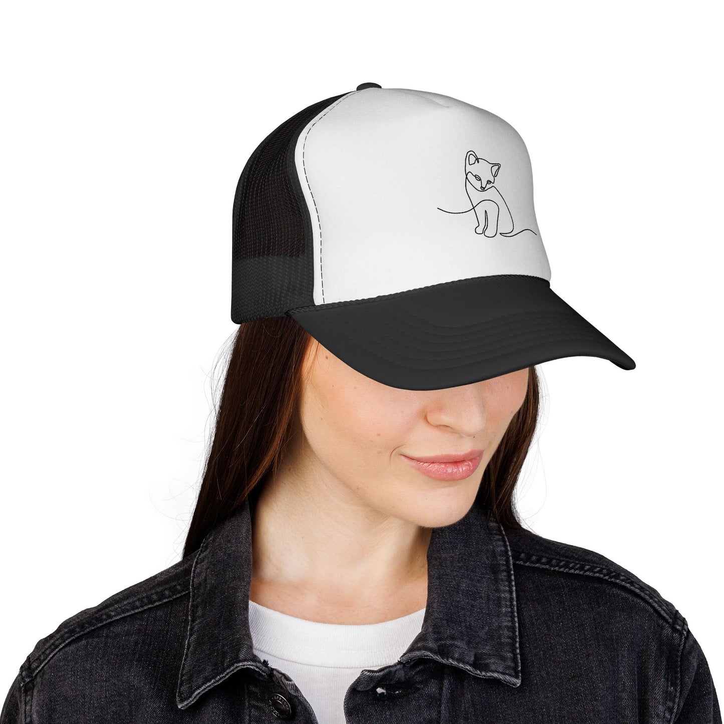 Minimal Line Art Cat Trucker Cap