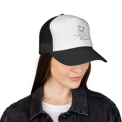 Minimal Line Art Cat Trucker Cap