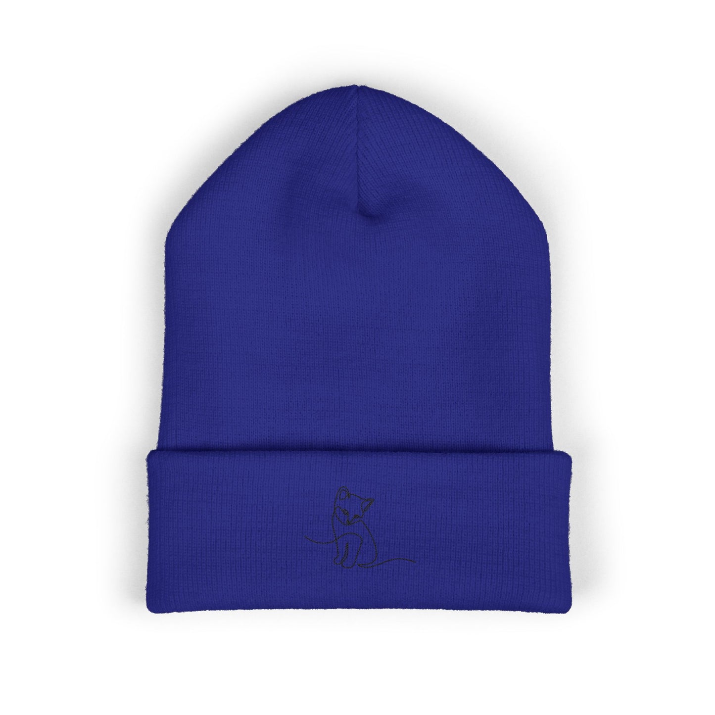 Embroidered Cat Cuffed Beanie