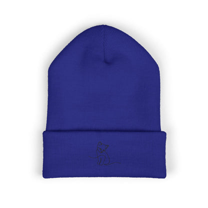 Embroidered Cat Cuffed Beanie