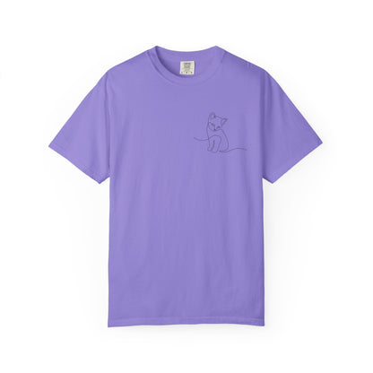 Minimal Line Art Cat T-Shirt — Small Chest Sketch Tee
