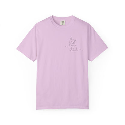 Minimal Line Art Cat T-Shirt — Small Chest Sketch Tee