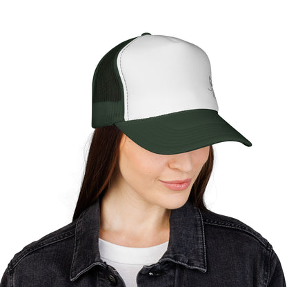 Cat Line Art Trucker Cap — Minimal Cute Cat Embroidery Hat