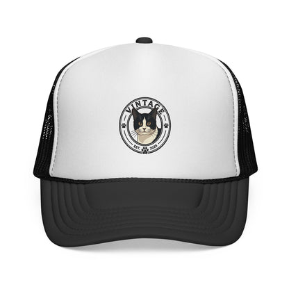 Cat Lover Trucker Hat — Vintage Tuxedo Cat Patch Cap