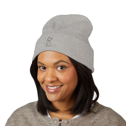 Embroidered Cat Cuffed Beanie