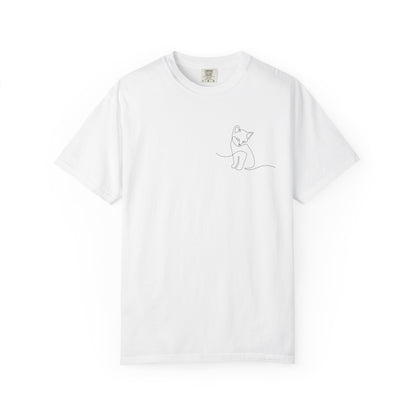 Minimal Line Art Cat T-Shirt — Small Chest Sketch Tee