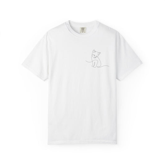 Minimal Line Art Cat T-Shirt — Small Chest Sketch Tee