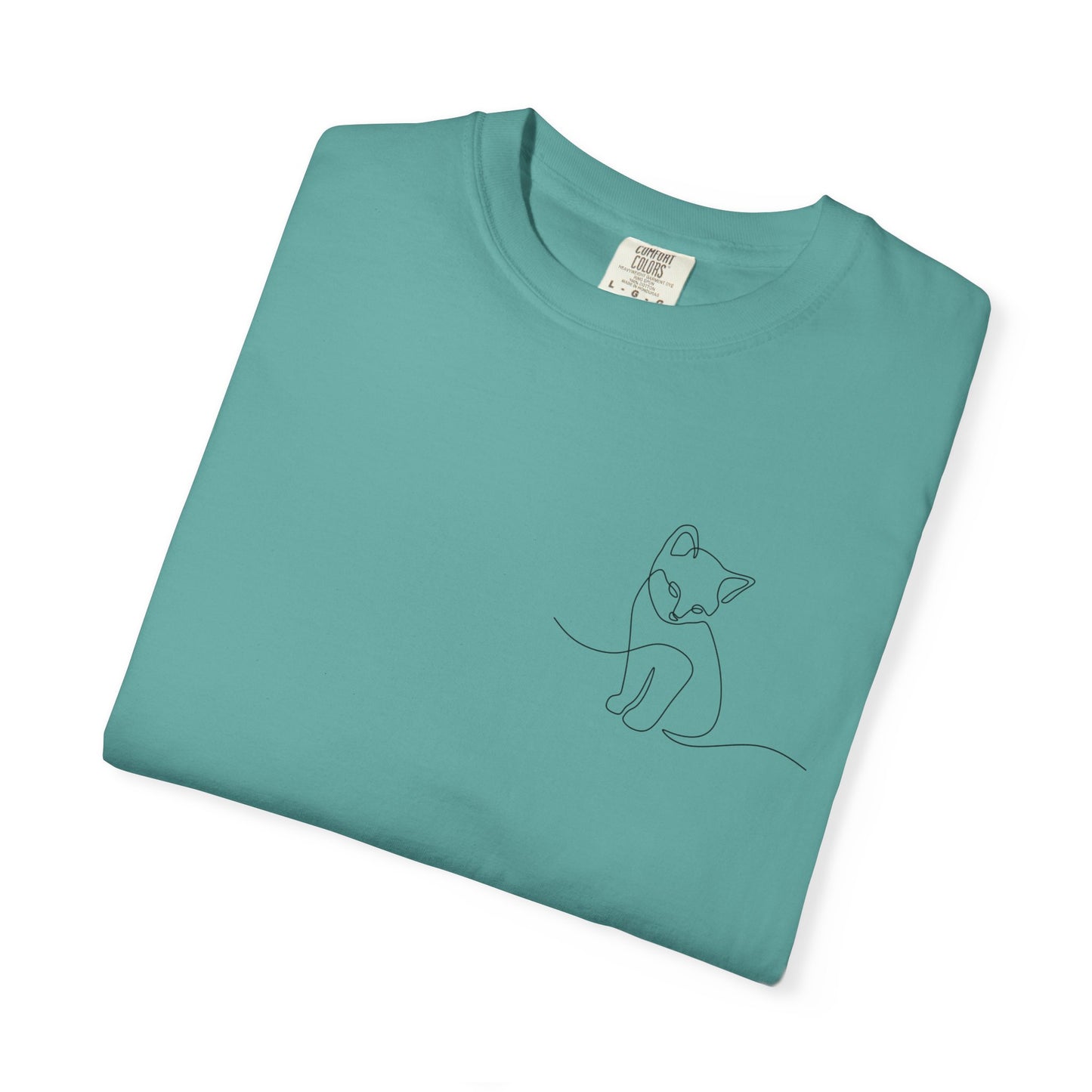 Minimal Line Art Cat T-Shirt — Small Chest Sketch Tee
