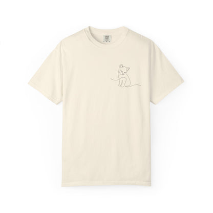 Minimal Line Art Cat T-Shirt — Small Chest Sketch Tee