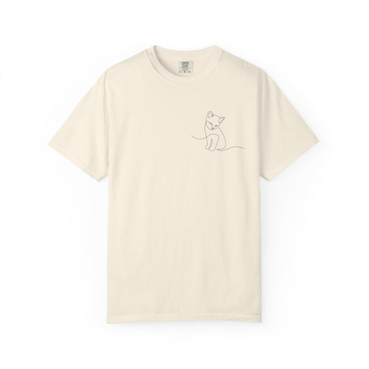Minimal Line Art Cat T-Shirt — Small Chest Sketch Tee
