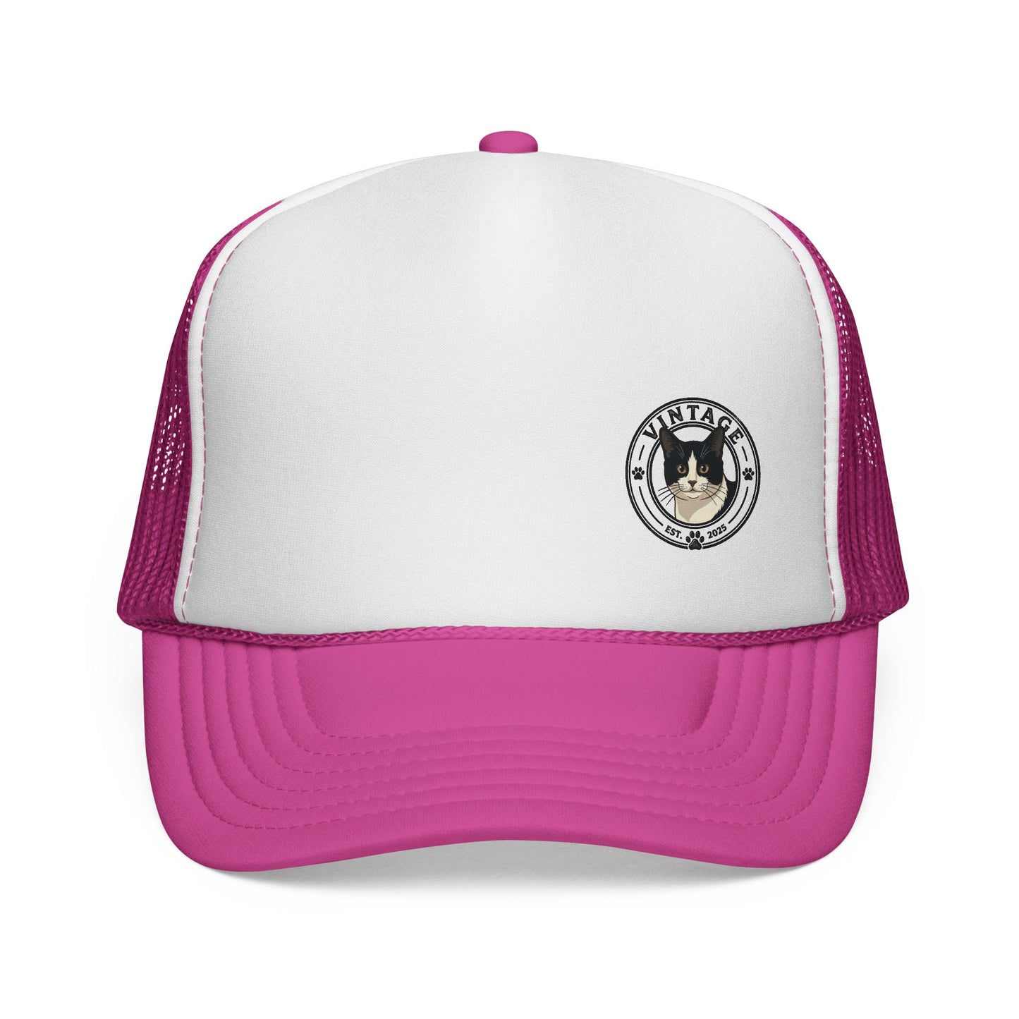 Vintage Cat Trucker Cap - Retro Emblem Mesh Hat